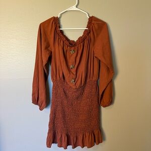 C’Est Toi Rust Long Sleeve Ruched Mini Dress